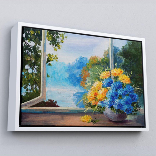 Çerçeveli Pencere Kenarıdaki Çiçek Buketi Kanvas Duvar Tablosu-3453