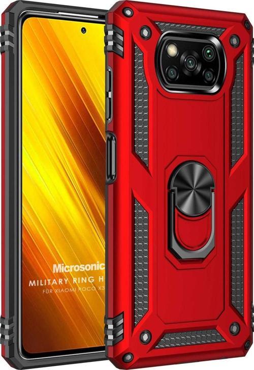 Xiaomi Poco X3 Pro Kılıf Military Ring Holder Kırmızı