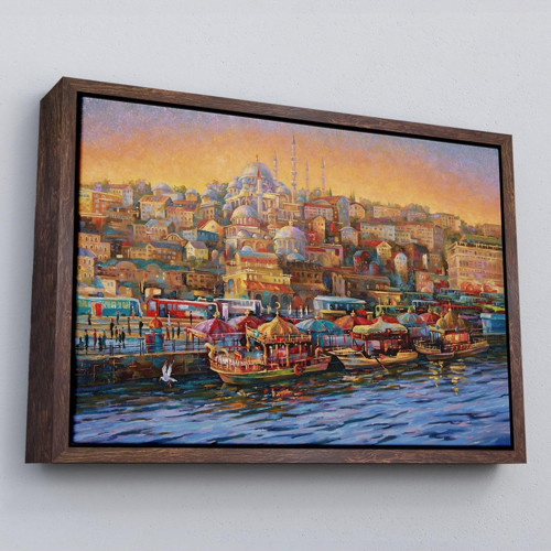 Çerçeveli Eminönü Balıkçı Tekneleri Yağlıboya Görünümlü Kanvas Tablo-3598