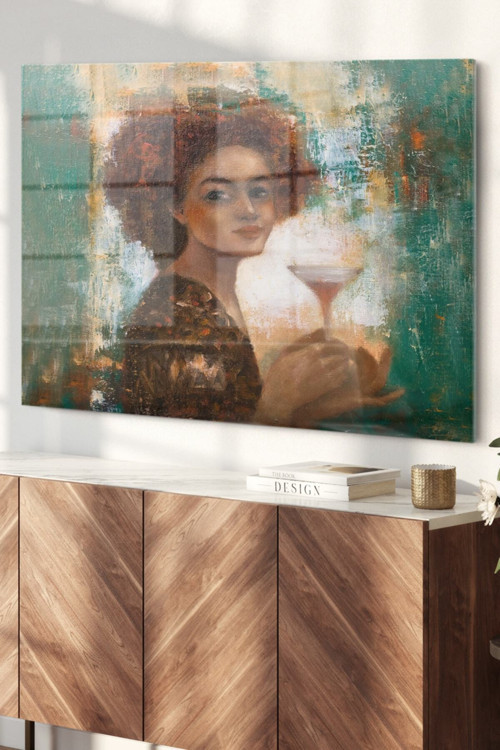 Koklteyl Içen Kadın | Sanat Temalı Cam Tablo | 50X70 Cm