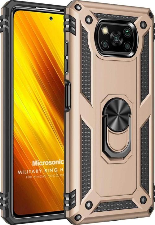 Xiaomi Poco X3 Pro Kılıf Military Ring Holder Gold
