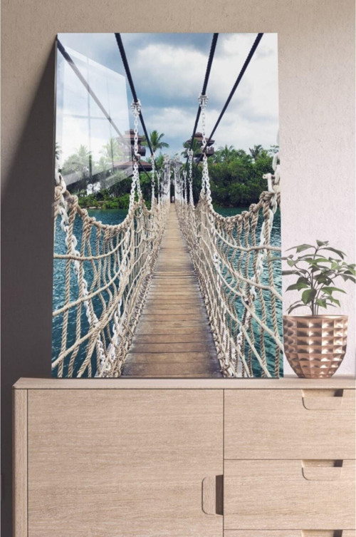 Halatlı Köprü Cam Tablo, Köprü Tabloları, Doğa Tabloları, Duvar Dekor, Büyük Tablo, Cam Duvar Tablo