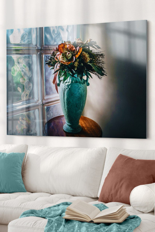 Vazo Ve Çiçek | Çiçek Temalı Cam Tablo | 50X70 Cm