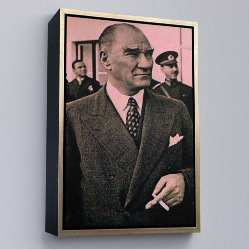 Çerçeveli Atatürk Portre Tablosu Mustafa Kemal Atatürk Dikdörtgen Dekoratif Kanvas Tablo-132