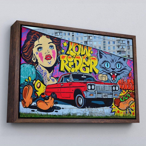 Çerçeveli Grafiti İle Yapilmiş Retro Kırmızı Araba Kanvas Tablo-5027
