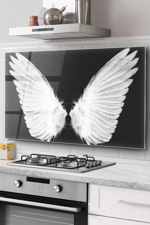 Ocak Arkası Cam Koruyucu Tezgah Ankastre Arkası Koruyucu 76X50 Cm | Melek Kanadı Desenli