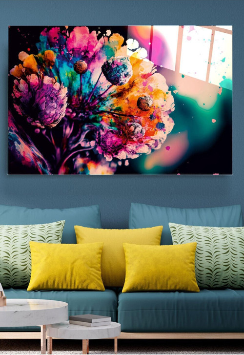 Renkli Çiçek Cam Tablo, Dekoratif Cam Tablo