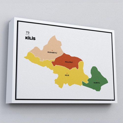 Çerçeveli Kilis İli Ve İlçeler Haritası Dekoratif Kanvas Tablo-1389