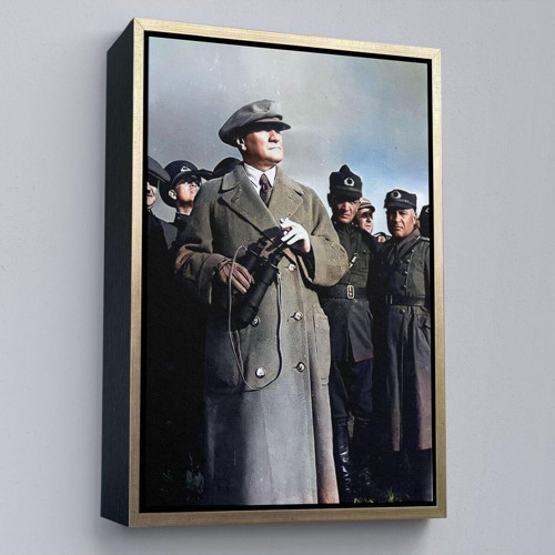 Çerçeveli Atatürk Portre Tablosu Mustafa Kemal Atatürk Dikdörtgen Dekoratif Kanvas Tablo-131