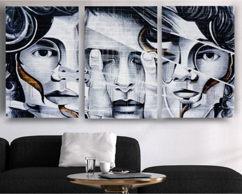 Adam Yüzü Soyut Cam Tablo, Modern Tablo, Insan Siluetleri, Duvar Dekor, Büyük Tablo, Cam Duvar Tablo
