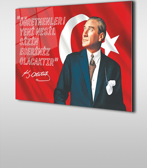 Atatürk Öğretmenler Günü 2 Yatay Cam Tablo