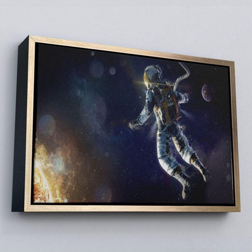 Çerçeveli Astronot Duvar Sanatıkanvas Tablo, Uzay Posteri, Astronot Uzayda, Gezegen Arka Planı-5381