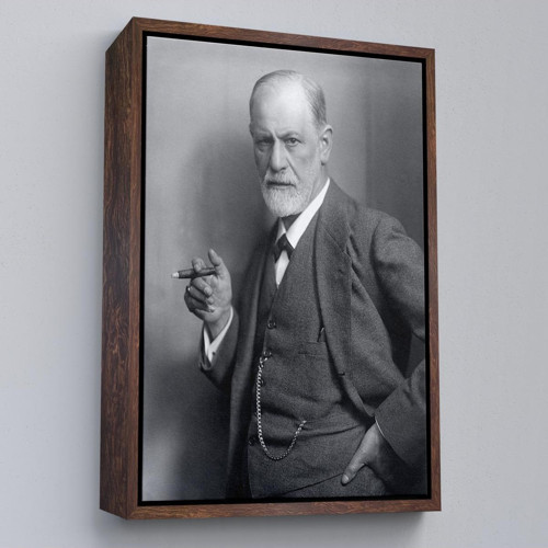 Çerçeveli Sigmund Freud Elinde Puro İle Siyah Beyaz Fotoğrafı Kanvas Tablo-5238