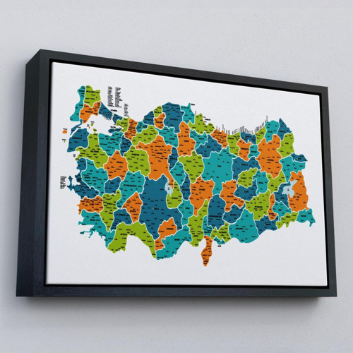Çerçeveli Türkiye Haritası Kanvas Tablo İl Ve İlçeli Ayrıntılı Eğitici Dekoratif Tablo-3043