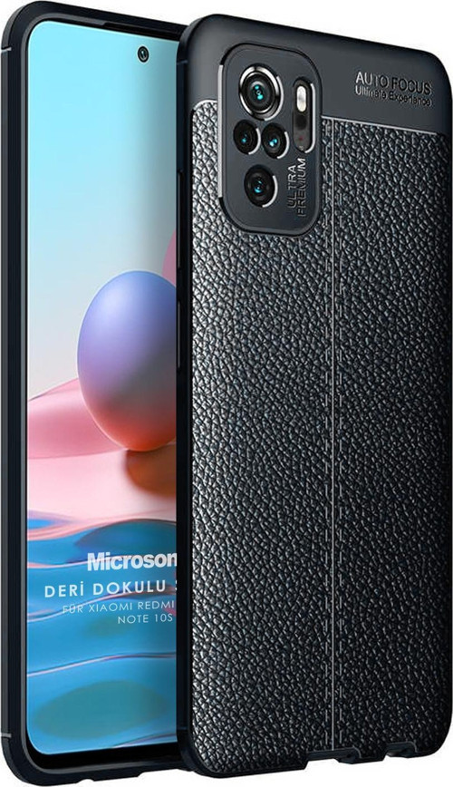 Xiaomi Redmi Note 10 Kılıf Deri Dokulu Silikon Siyah