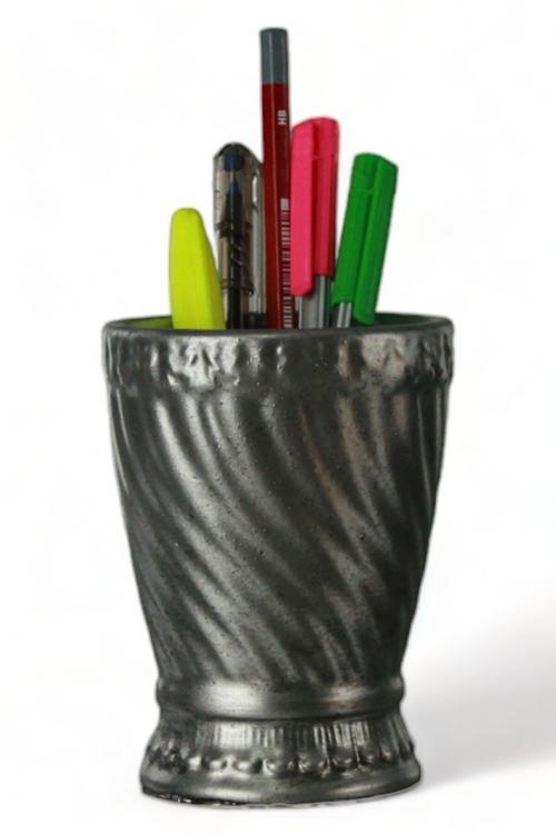 Kalemlik Gümüş Eskitme Renk Masa Kalemliği Organizer Kalemlik Model 14