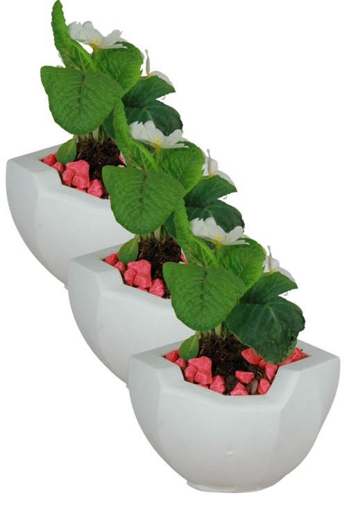 El Yapımı Saksı Seti Gümüş Premium Kalite 3 Adet Dekoratif Saksı Önü Açık