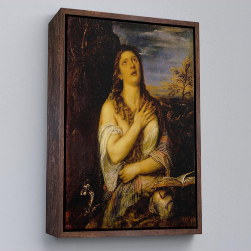 Çerçeveli Titian Tiziano Vecellio'Un 'Tövbe Eden Magdalene' Eseri Kanvas Tablo-5125