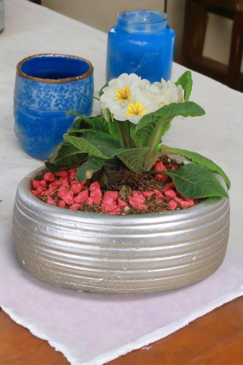 El Yapımı Saksı Beyaz Dekoratif Saksı Küçük Boy Model 4