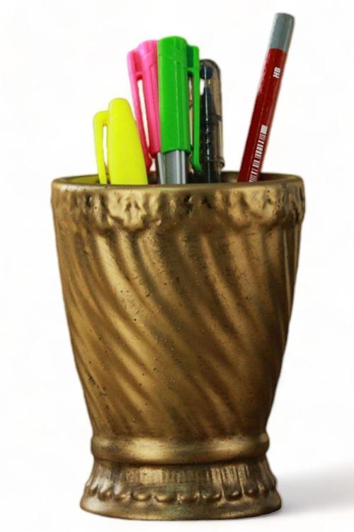 Kalemlik Altın Eskitme Renk Masa Kalemliği Organizer Kalemlik Model 14