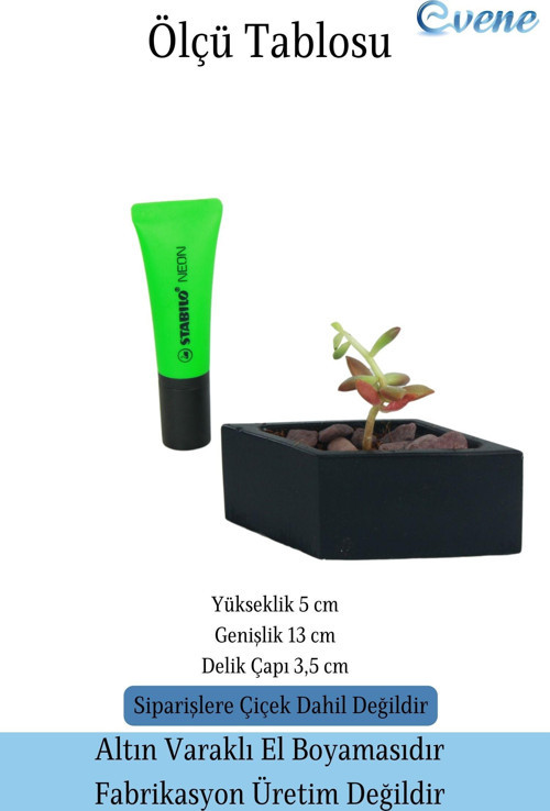 Mini Çiçek Saksısı Küçük Sukulent Siyah Kaktüs Saksı Dörtgen Yatay Model