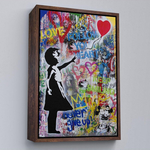 Çerçeveli Renkli Balon Kız Sanatı, Banksy Kanvas Tablo-5317