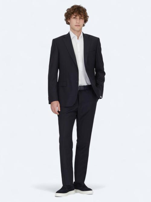 Lacivert Düz Modern Fit Yün Karışımlı Takım Elbise