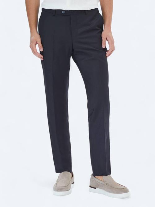 Siyah Düz Dokuma Fitted Fit Klasik Yün Karışımlı Pantolon