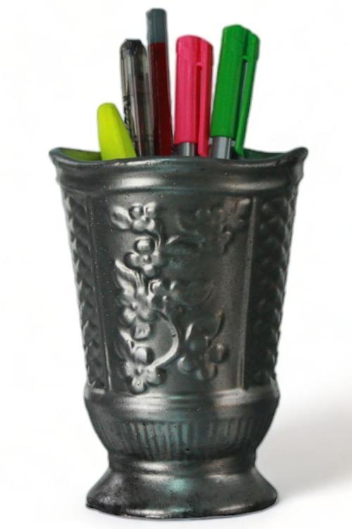 Kalemlik Gümüş Eskitme Renk Masa Kalemliği Organizer Kalemlik Model 9