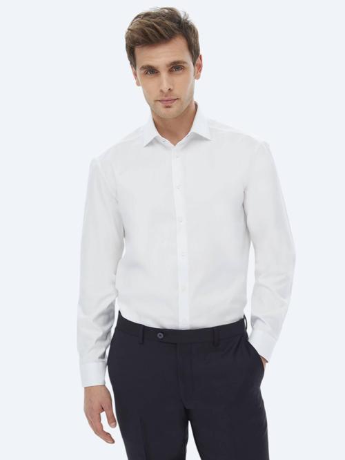Beyaz Düz Regular Fit Dokuma Klasik %100 Pamuk Gömlek