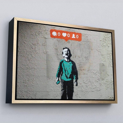 Çerçeveli Bansky Takipçisi Olmadığı İçin Ağlayan Sosyal Medya Cocugu Kanvas Tablo-5021