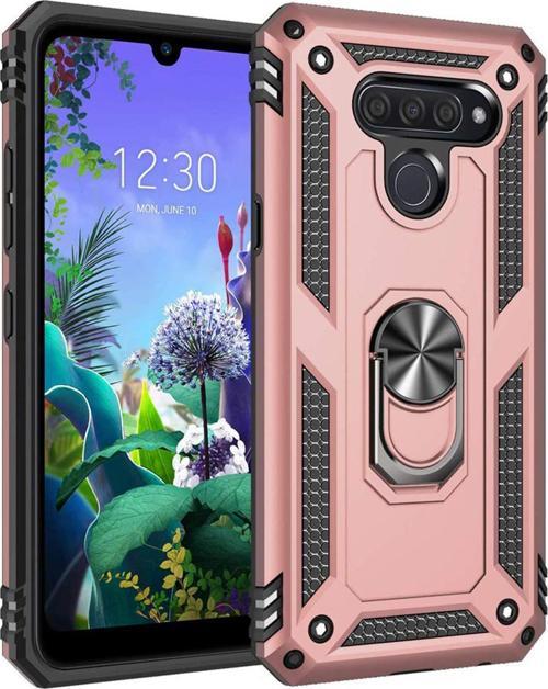 LG Q60 Kılıf Military Ring Holder Rose Gold