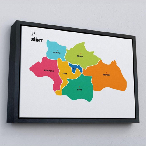 Çerçeveli Siirt İli Ve İlçeler Haritası Dekoratif Kanvas Tablo-1448