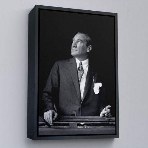 Çerçeveli Atatürk Portre Tablosu Mustafa Kemal Atatürk Dikdörtgen Dekoratif Kanvas Tablo-86