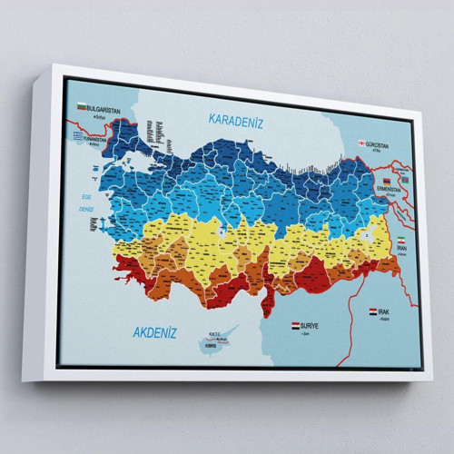 Çerçeveli Türkiye Haritası Kanvas Tablo İl Ve İlçeli Ayrıntılı Eğitici Komşulu Tablo-2998