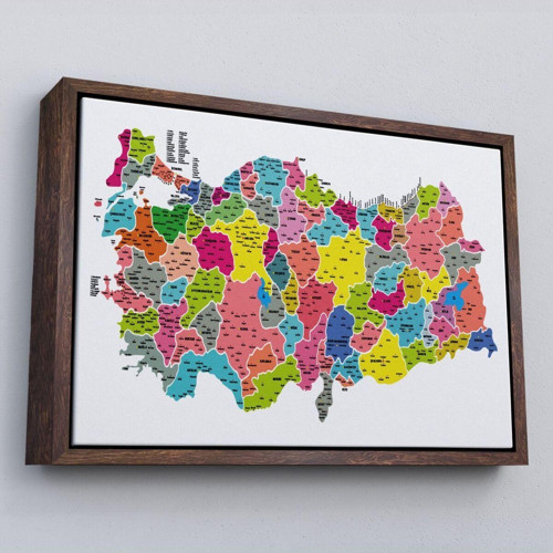 Çerçeveli Türkiye Haritası Kanvas Tablo İl Ve İlçeli Ayrıntılı Eğitici Dekoratif Tablo-3024