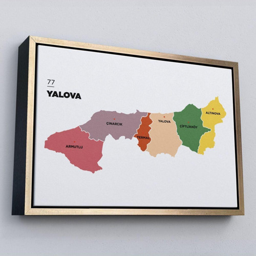 Çerçeveli Yalova İli Ve İlçeler Haritası Dekoratif Kanvas Tablo-1482