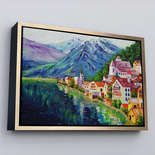 Çerçeveli Avusturya Hallstatt Yağlıboya Görünüm Dekoratif Kanvas Duvar Tablosu-3438