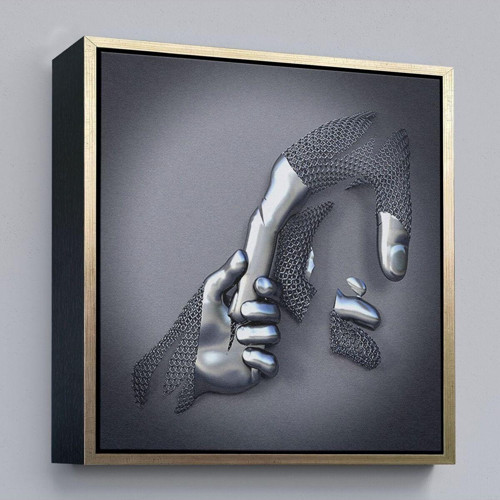 Çerçeveli Metalik Efektli 3D Kanvas Poster, Modern Duvar Dekoru, Gümüş Kanvas Tablo-5357