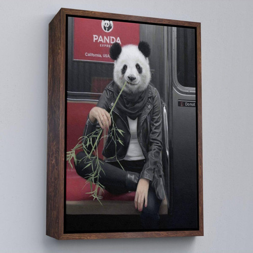 Çerçeveli Gerçek Metroda Panda Başlı İnsan Kanvas Tablo-5228