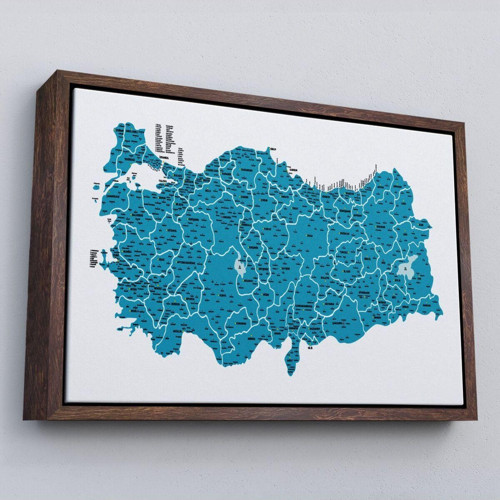 Çerçeveli Türkiye Haritası Kanvas Tablo İl Ve İlçeli Ayrıntılı Eğitici Dekoratif Tablo-3031