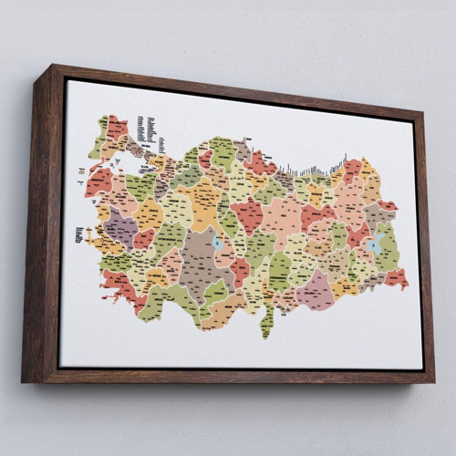 Çerçeveli Türkiye Haritası Kanvas Tablo İl Ve İlçeli Ayrıntılı Eğitici Dekoratif Tablo-3045