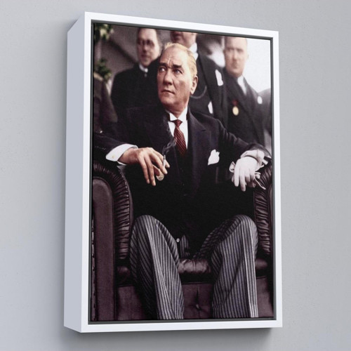 Çerçeveli Atatürk Portre Tablosu Mustafa Kemal Atatürk Dikdörtgen Dekoratif Kanvas Tablo-58