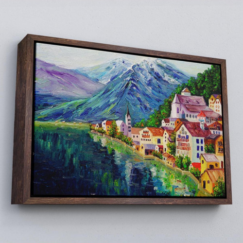 Çerçeveli Avusturya Hallstatt Yağlıboya Görünüm Dekoratif Kanvas Duvar Tablosu-3438