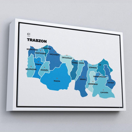 Çerçeveli Trabzon İli Ve İlçeler Haritası Dekoratif Kanvas Tablo-1471