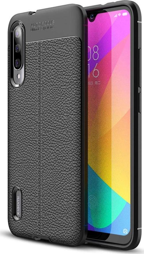 Xiaomi Mi A3 Kılıf Deri Dokulu Silikon Siyah