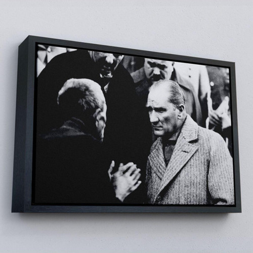 Çerçeveli Atatürk Portre Tablosu Mustafa Kemal Atatürk Dikdörtgen Dekoratif Kanvas Tablo-147