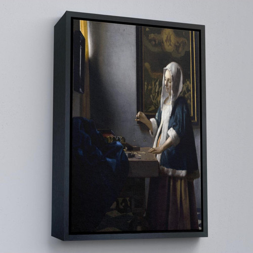 Çerçeveli Johannes Vermeer - Teraziyi Tutan Kadın Tablosu - A Woman Holding A Balance-7500