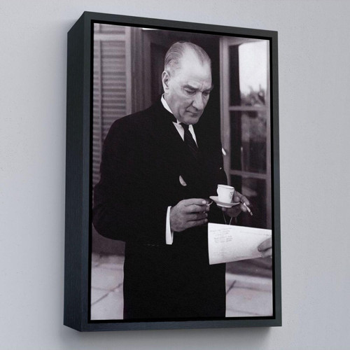 Çerçeveli Atatürk Portre Tablosu Mustafa Kemal Atatürk Dikdörtgen Dekoratif Kanvas Tablo-141