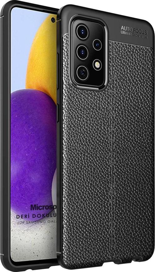 Samsung Galaxy A72 Kılıf Deri Dokulu Silikon Siyah